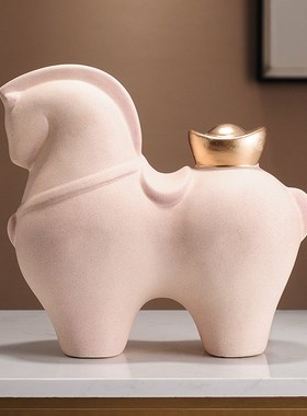 新中式马上有钱摆件办公室桌面酒柜电视柜马到成功工艺品开业礼物