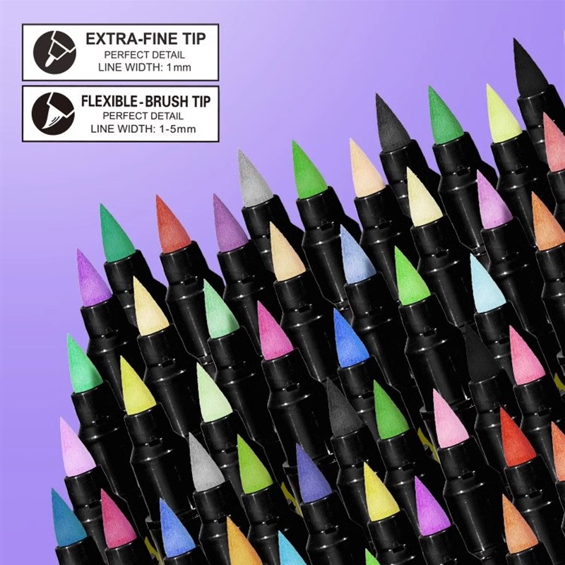 广纳6200双头丙烯马克笔软头60色48色儿童小学生美术绘画笔粉彩笔