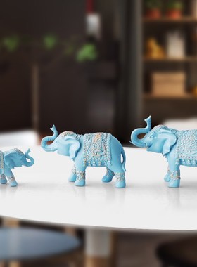 三口之家招财大象装饰摆件创意家居客厅电视柜酒柜复古工艺品摆设