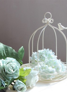 白色装饰鸟笼铁件烛台复古套二简约家居饰品装饰摆件可挂多肉花盆