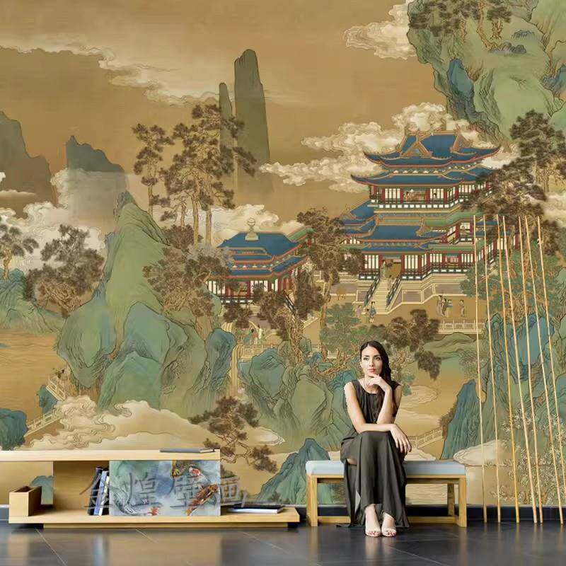 中式宫殿抽象建筑艺术影视壁纸壁纸定制风景壁画电视背景装饰墙布