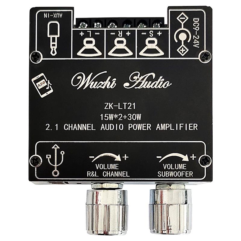 Zk-Lt21蓝牙音频数字功率放大器板模块2.1通道15W+15W+30W带低音