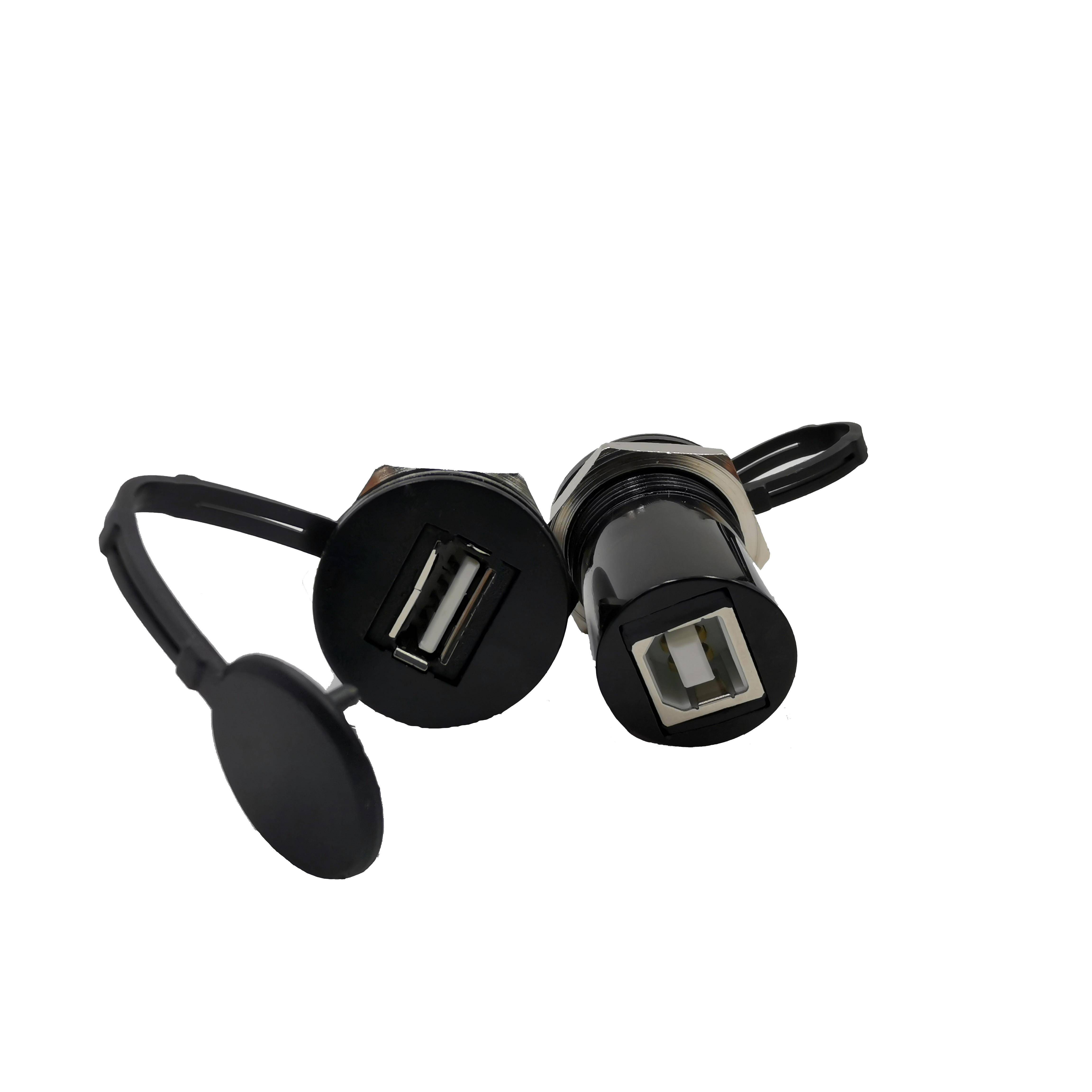 U09AF工业面板安装式USB母AB转接器 Φ22弯头型USB转接口线 线束