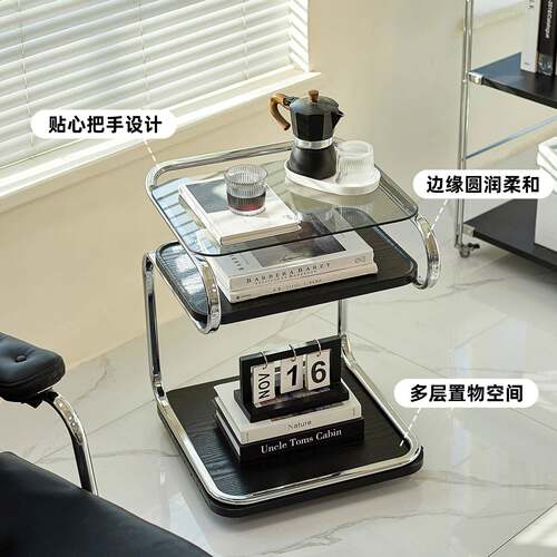 NORCHAIR中古简约玻璃角几家用沙发边几小推车网红可移动茶几边桌