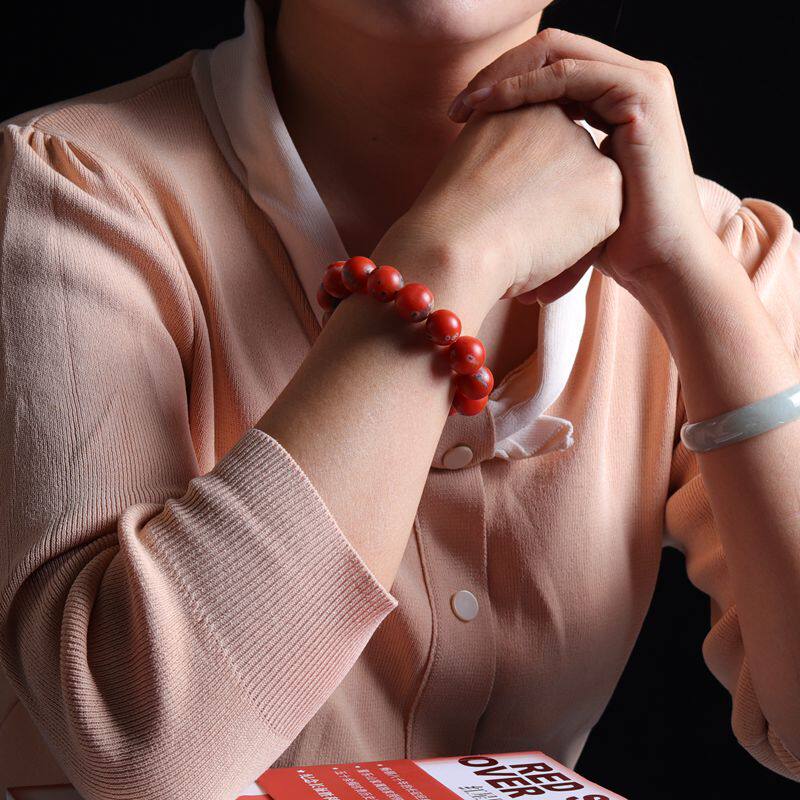 天然保山南红玛瑙手链佛珠独特铁皮包浆文玩手串单圈男女款饰品