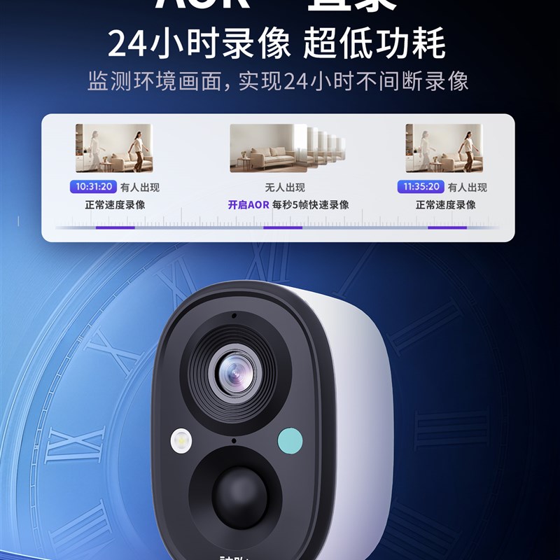 神眸BC22E摄像头免插电门口家用监控无线手机远程太阳能室外高清