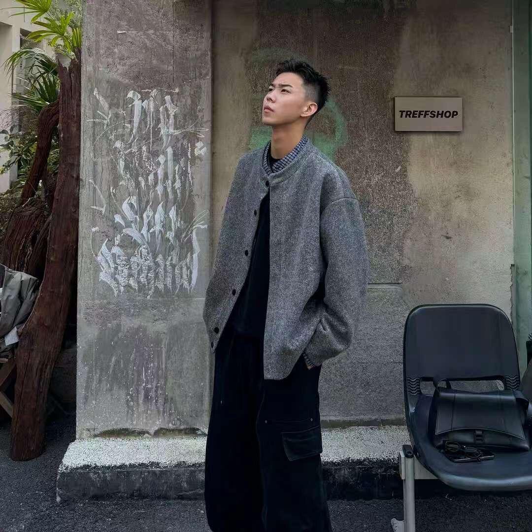 秋冬假两件拼接圆领长袖毛衣衬衫男女老钱风开衫外套时尚设计上衣