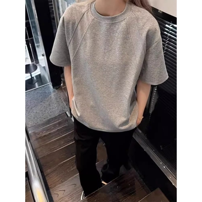 夏季重磅纯棉300G拼接螺纹T恤