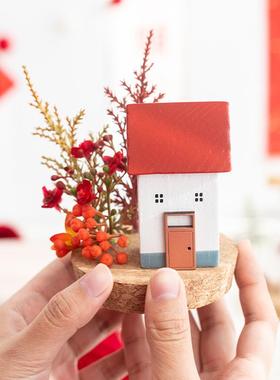 阿楹 新年绿植入户门玄关柜摆件微景观房子乔迁新居洞洞板装饰花