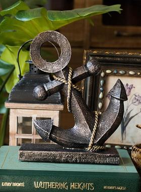 JK慕空间 复古做旧创意帆船船锚桌面树脂装饰摆件