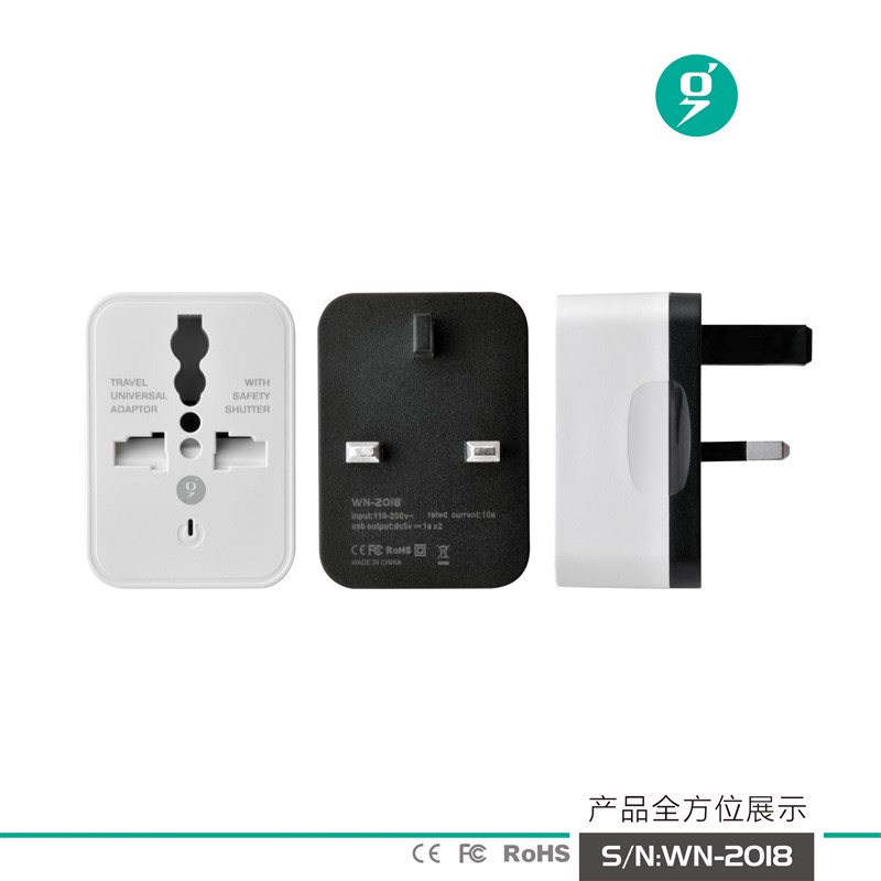 2USB插座多功能2脚转3孔转换插头手机充电器家用电插板无线迷你