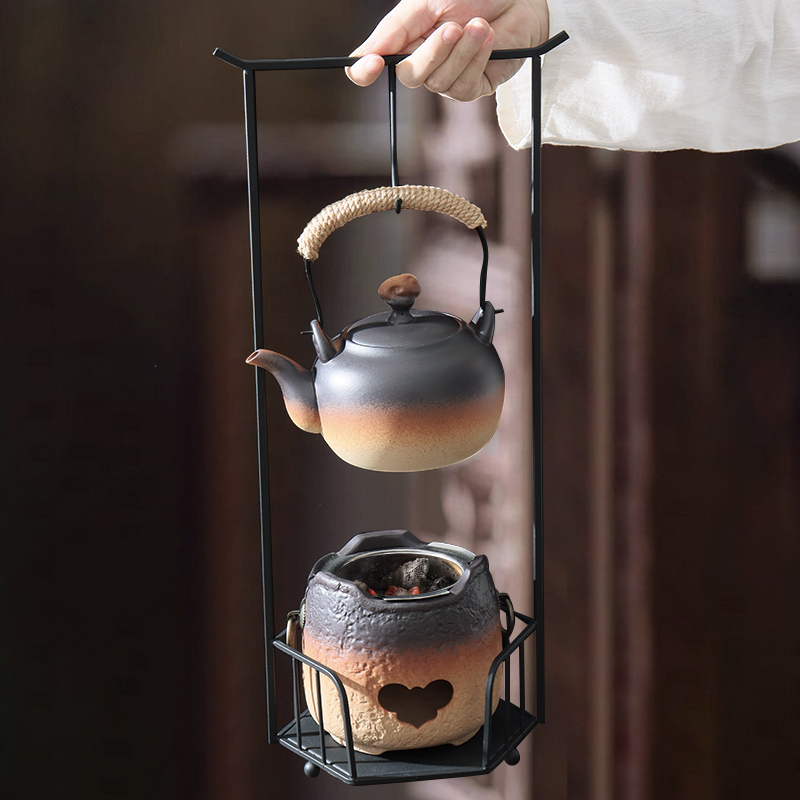 复古围炉煮茶全套挂钩可移动潮州炭炉提梁壶户外烧碳烧水功夫茶具