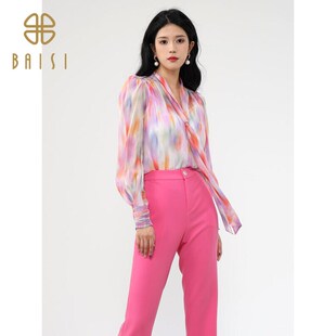 百丝小众蝴蝶结晕染设计感上衣2024秋季新品法式衬衫背心两件套女