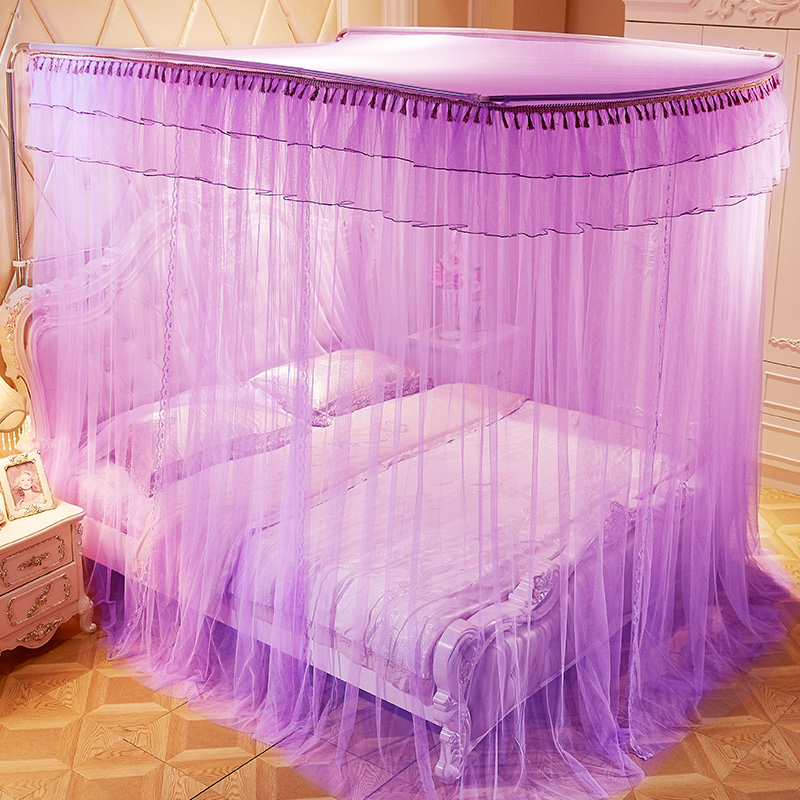 伸缩杆蚊帐家用1.5m床U型形支架1.8m公主风2米纹账1.2加密2.0x2.2