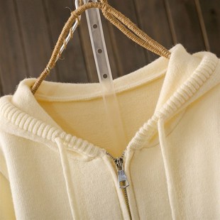 秋冬大码200斤连帽加厚毛衣外套女胖mm宽松显瘦双拉链针织开衫潮