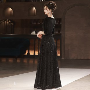 黑色大合唱团演出服女主持指挥舞台比赛宴会表演成人晚礼服装长裙