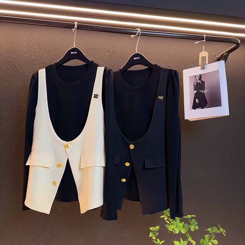 秋季新款2024大码女装胖妹妹名媛风显瘦长袖撞色假两件马甲上衣潮,女装/女士精品,大码内搭,淘宝优惠券,粉丝福利购,淘宝优惠卷