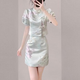 新中式国风改良旗袍套装裙女2025夏季新款高级感年轻款短裙两件套