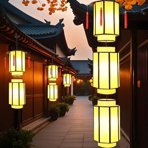 新中式户外吊灯火锅店门头别墅庭院走廊中国风仿水串联红店面灯笼