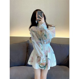 女装套装2023新款秋季灯笼袖衬衣宽松收腰显瘦a字裙半身裙两件套