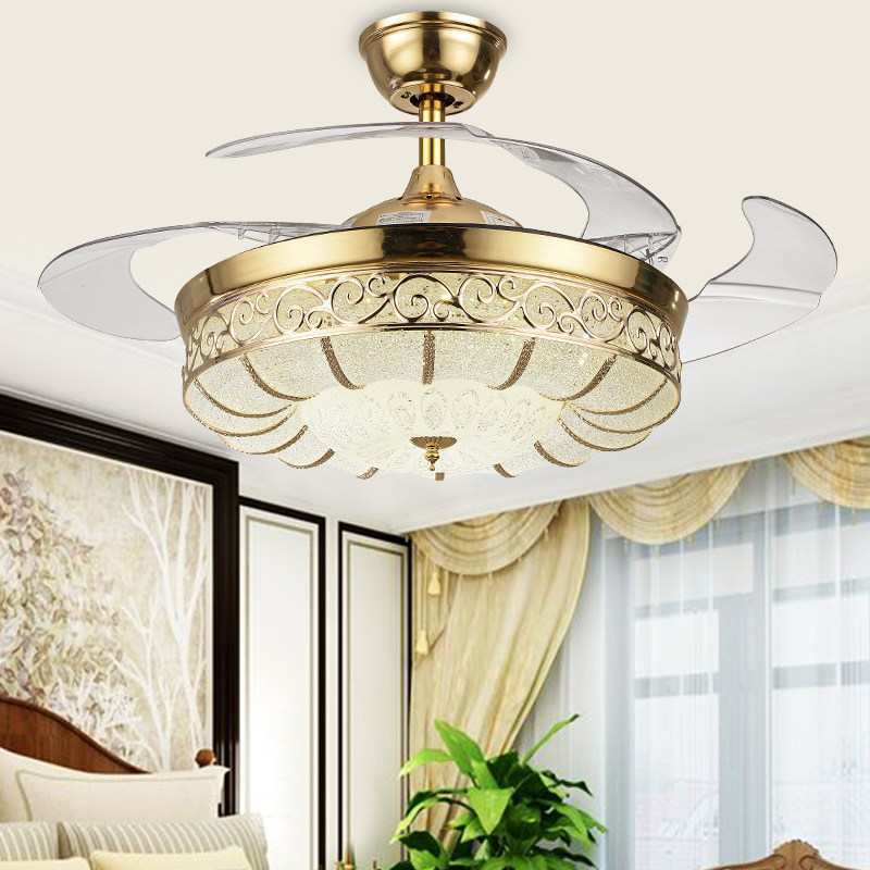 欧式隐形风扇吊灯餐厅吊扇灯客厅风扇灯LED电风扇吊灯卧室隐形扇