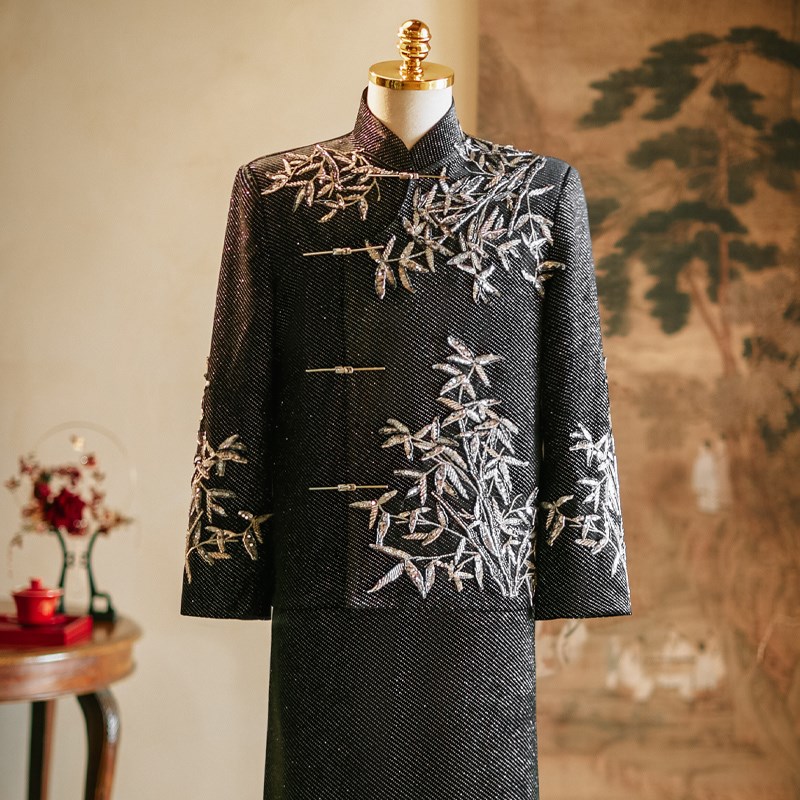 2025秀禾服新郎男士中式绣花结婚服高端气质龙凤褂大码显瘦敬酒服