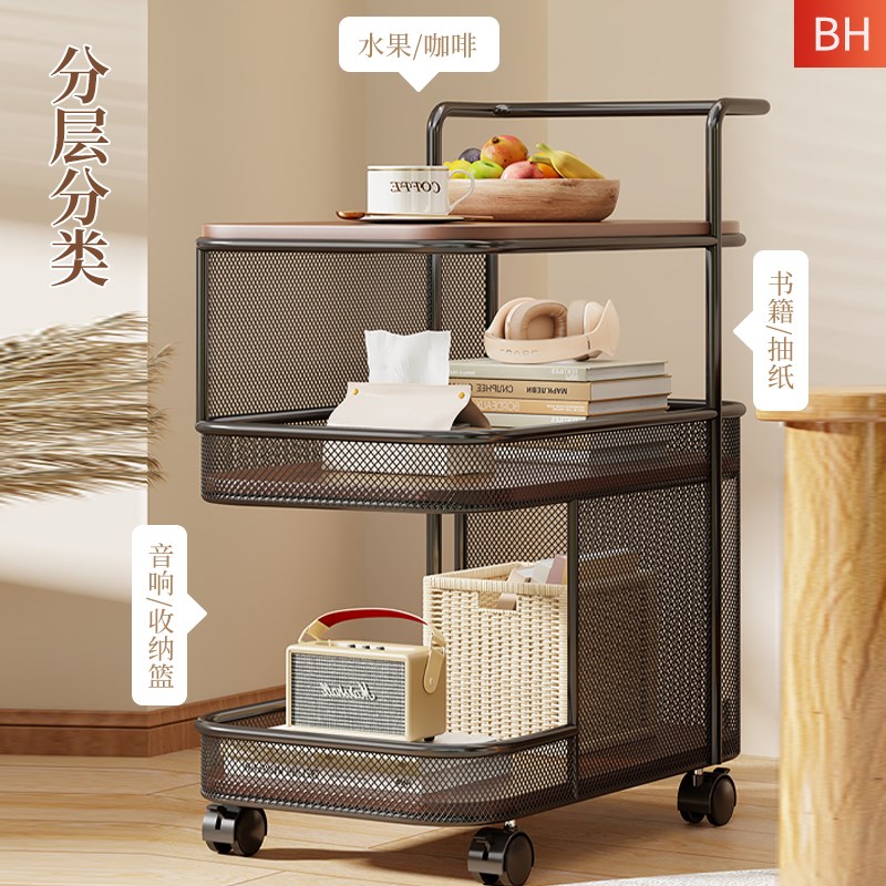 沙发客厅茶几家用卧室床头多层边几可移动带轮落地置物架阳台小桌