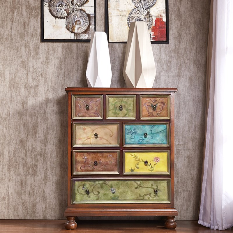 美式乡村复古斗柜卧室五斗柜田园彩绘整装客厅抽屉储物收纳装饰柜