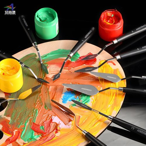 艾森堡油画刮刀美术用品单支11款水粉颜料木质不锈钢平头尖头铲