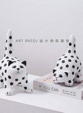 北欧风格波点猫咪陶瓷摆件客厅电视柜儿童书柜样板间玄关卡通装饰
