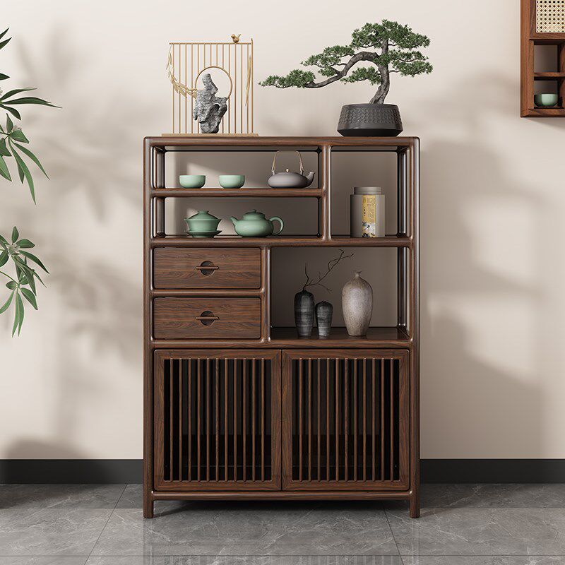 新中式博古架多宝阁置物架收纳柜实木展示柜矮柜茶室边柜茶叶茶柜