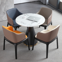 意式轻奢售楼处部岩板洽谈桌椅组合酒店接待大理石小圆桌一桌四椅