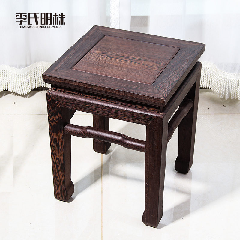 鸡翅木钩脚方凳实木矮凳中式简约餐桌凳餐椅家用小木凳子茶几凳