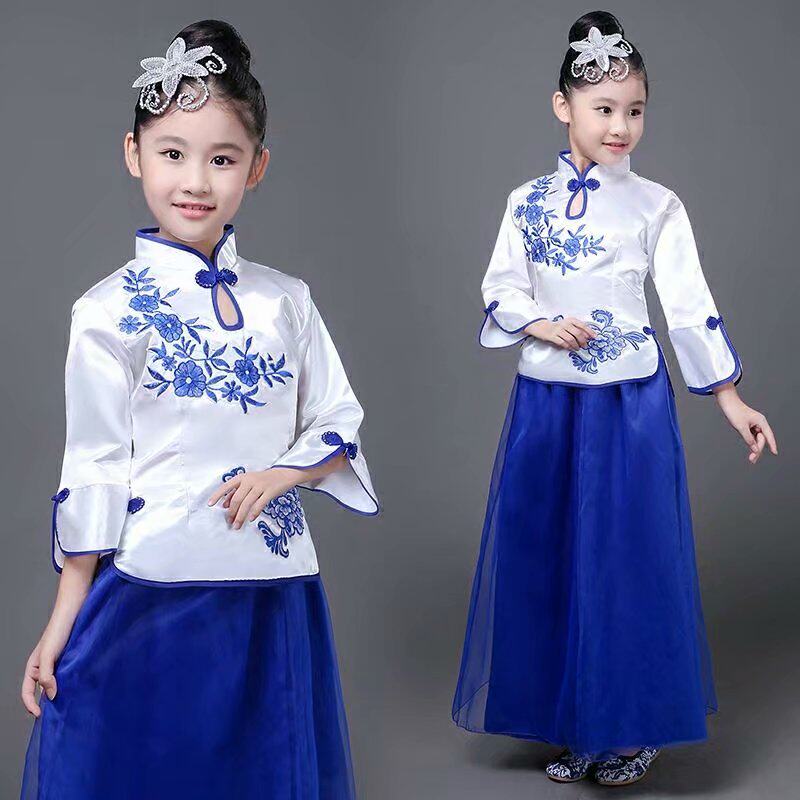 新款儿童中小学生大合唱演出服古筝二胡表演服民乐演奏服装短裙女