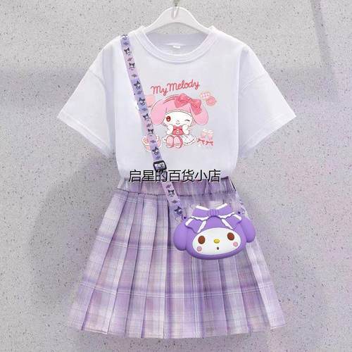 美乐蒂女童夏季2025新款儿童学院连衣裙女孩夏装短袖jk套装