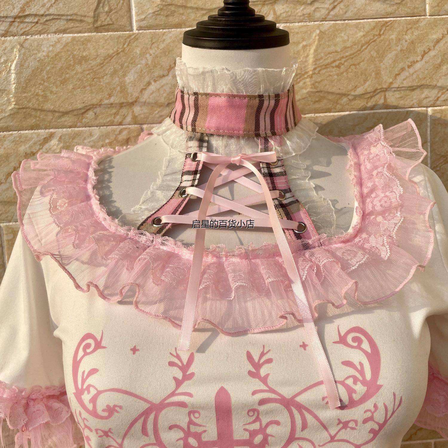 予乐手作丨亚文化二次元衣服日系洛丽塔蕾丝项圈有弹短袖甜美上衣