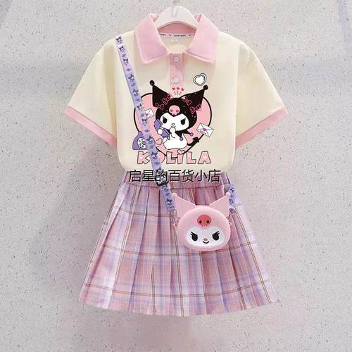 库洛米裙子女童夏季2025新款儿童POLO连衣裙女孩夏装短袖jk套装