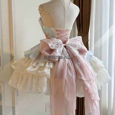 桔梗house爱神之约原创lolita公主风特纯欲风挂脖吊带短裙蓬蓬裙