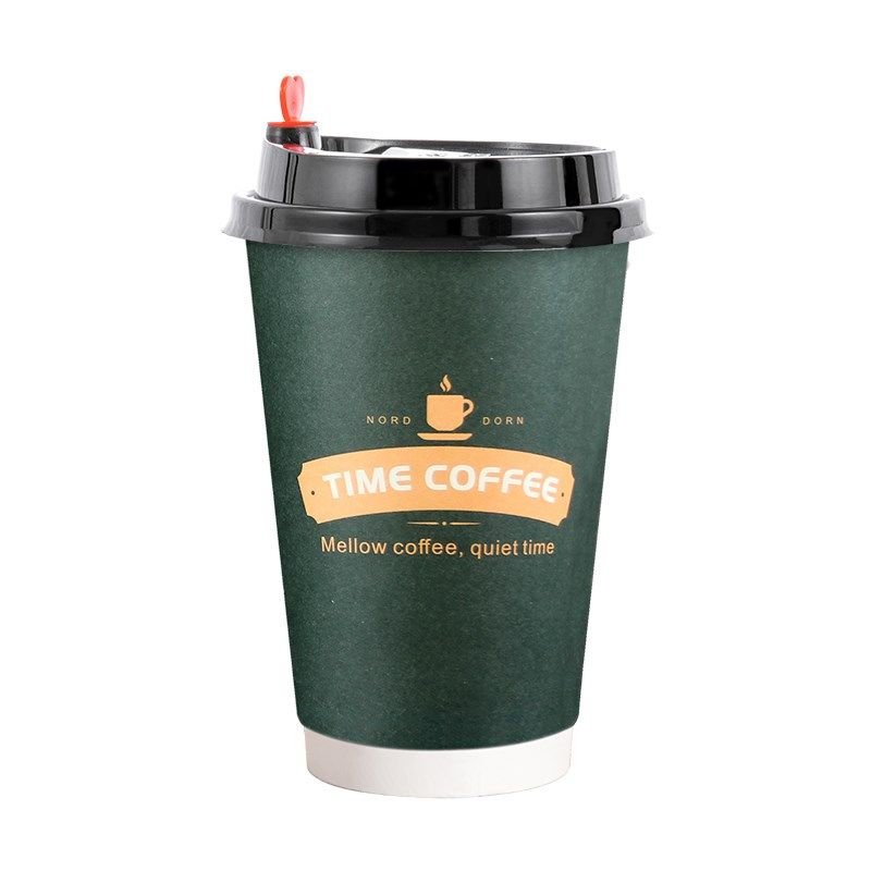 双层加厚咖啡杯一次性纸杯商用防烫高档热饮杯奶茶杯子500只带盖,餐饮具,纸杯,淘宝优惠券,粉丝福利购,淘宝优惠卷