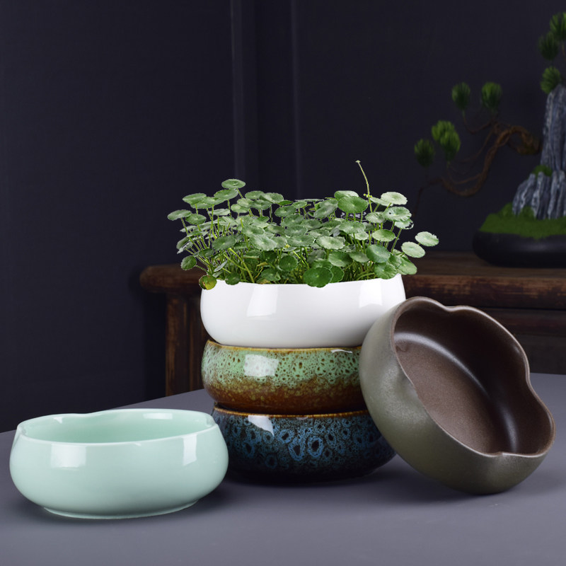 水仙花花盆陶瓷铜钱草水培睡莲一叶莲碗莲水养专用盆缸无孔花口盆