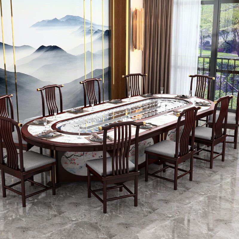 椭圆电动餐桌长方形回转酒店餐桌旋转小火锅桌子电磁炉一体10人,住宅家具,岩板餐桌,淘宝优惠券,粉丝福利购,淘宝优惠卷