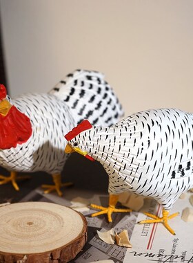 芦花鸡木雕小摆件可爱卡通动物情侣桌面摆放装饰送儿童小孩玩具