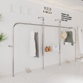 凯尼诗不锈钢双排椭圆形货架落地式 陈列挂衣架中岛架展示架 男女装