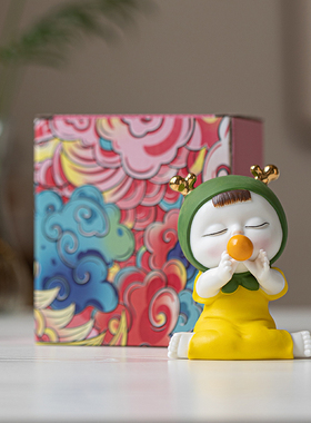 创意吹泡泡陶瓷可爱小女孩摆件家居卧室办公桌面装饰人物工艺品