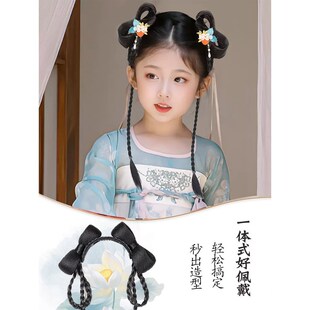 儿童汉服假发古风一体式发箍古装盘发头饰女童造型发饰发髻垫发包