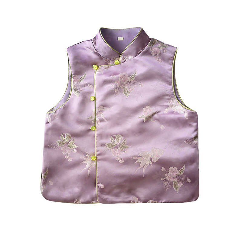 秋冬新款女童新中式马甲网纱裙套装中秋端午节小女孩紫色国风旗袍