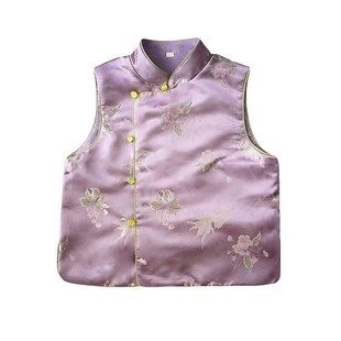 秋冬新款女童新中式马甲网纱裙套装中秋端午节小女孩紫色国风旗袍