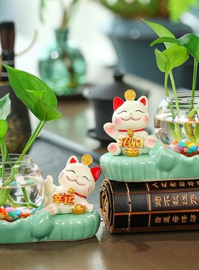 创意客厅装饰品酒柜书房办公室工位桌面小摆设新中式风招财猫摆件