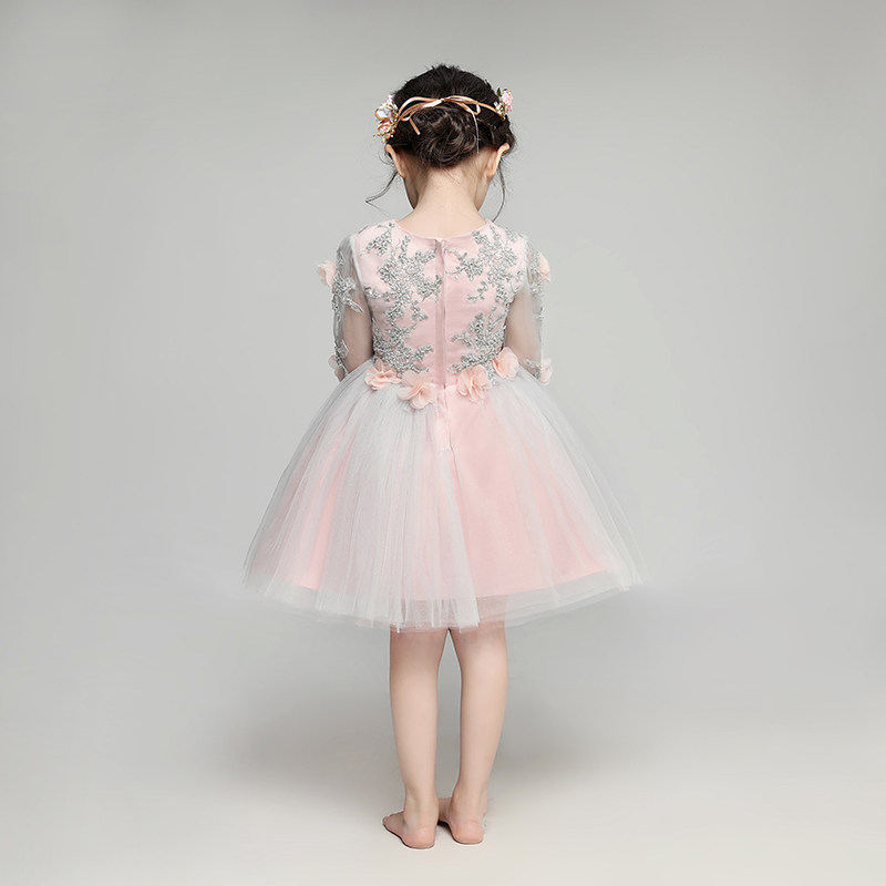 儿童晚礼服小花童礼服女童长袖蓬蓬婚纱公主裙主持人钢琴演出服冬