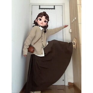 咖色伯克利裙秋冬大码胖mm梨型身材显瘦长裙到脚踝宽松百褶半身裙